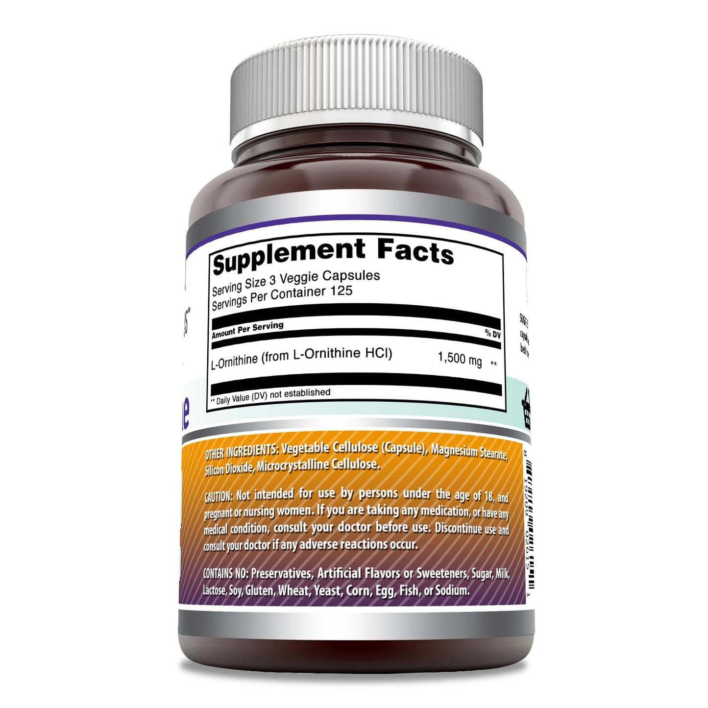 Amazing Formulas L-Ornithine Supplement | 1500 Mg Per Serving | 250 Veggie Capsules | Non-GMO | Gluten Free | Made in USA
