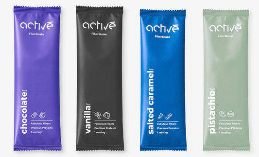 activé FiberShake Variety Sample Pack | 1 of each flavor serving Chocolate, Vanilla, Salted Caramel, Pistachio | Each serving 10g Fiber |18-20g Protein | 4 servings per sample pack