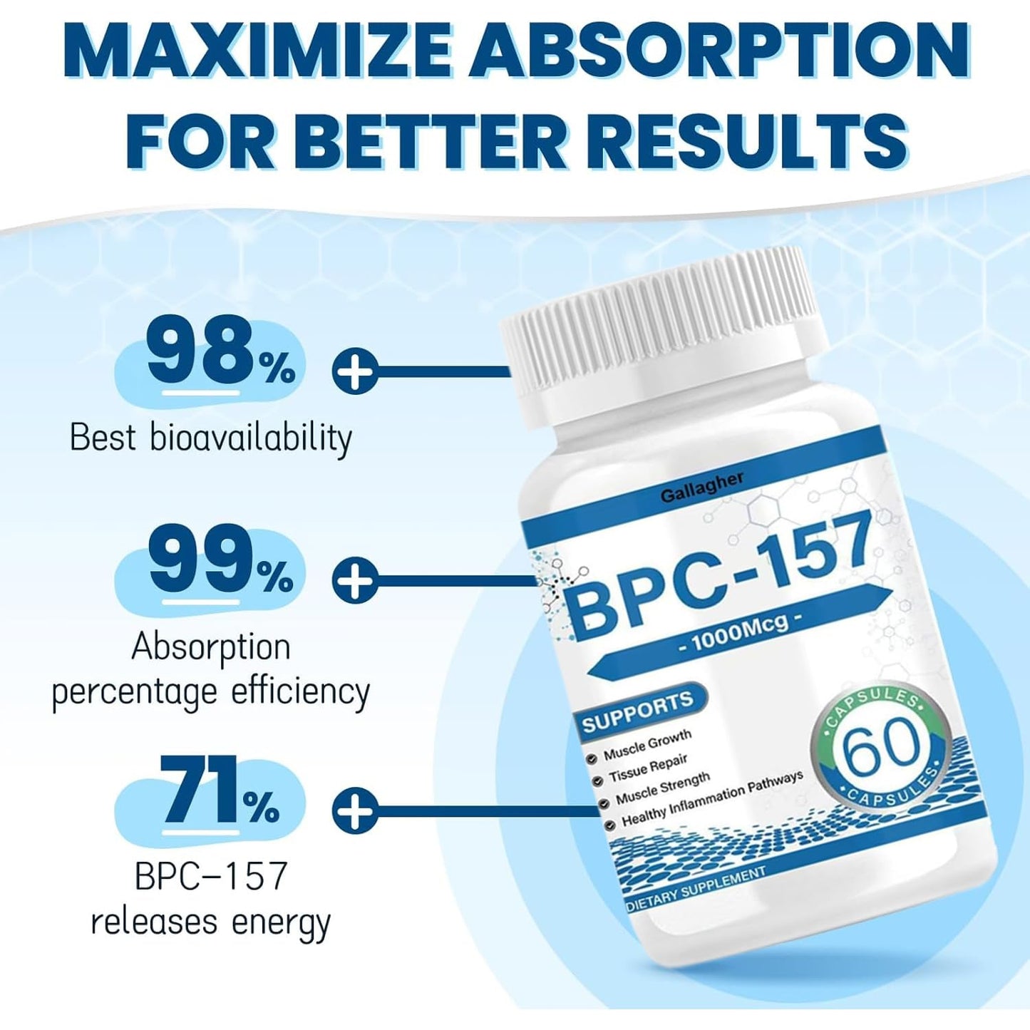 𝑩𝑷𝑪-𝟏𝟓𝟕, High Potency, Gluten Free & Non-GMO Protective Compound,for Faster Recovery and Gut Healing,1000mcg(60 Pcs/Bottle)