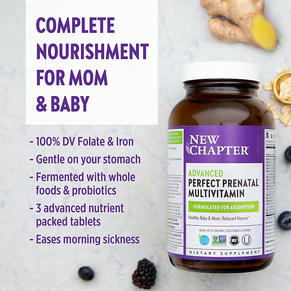 New Chapter Perfect Prenatal Vitamins - 96ct, Organic Prenatal Vitamins, Non-GMO Ingredients for Healthy Baby & Mom - Folate (Methylfolate), Iron, Vitamin D3, Fermented with Whole Foods and Probiotics