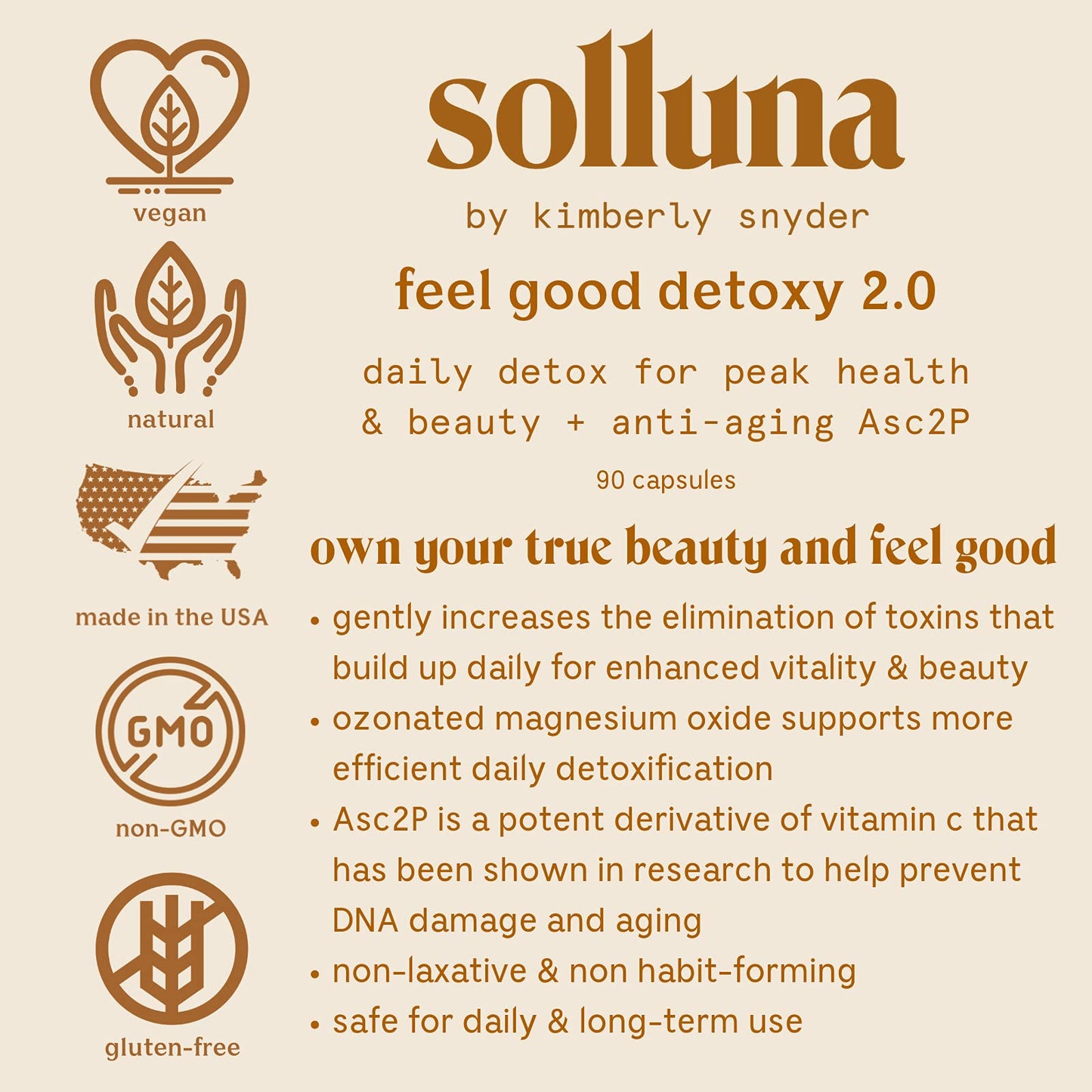 Solluna by Kimberly Snyder Feel Good Detoxy - Oxygenated Magnesium Oxide Colon Cleanse with Asc2P - Fast Acting, Natural & Gentle Detox for Digestive Health & Bloating Relief (90CT) Vegan & Non-GMO