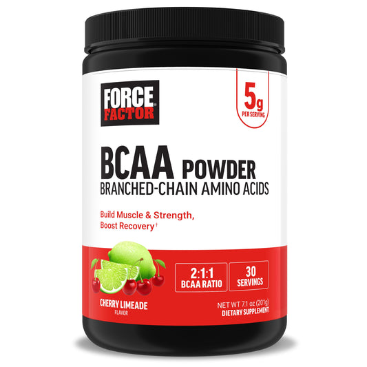 Force Factor BCAA Amino Acids Supplement 2:1:1, Delicious and Refreshing BCAA Powder to Support Muscle Recovery and Performance, No Artificial Colors or Flavors, Cherry Limeade, 30 Servings
