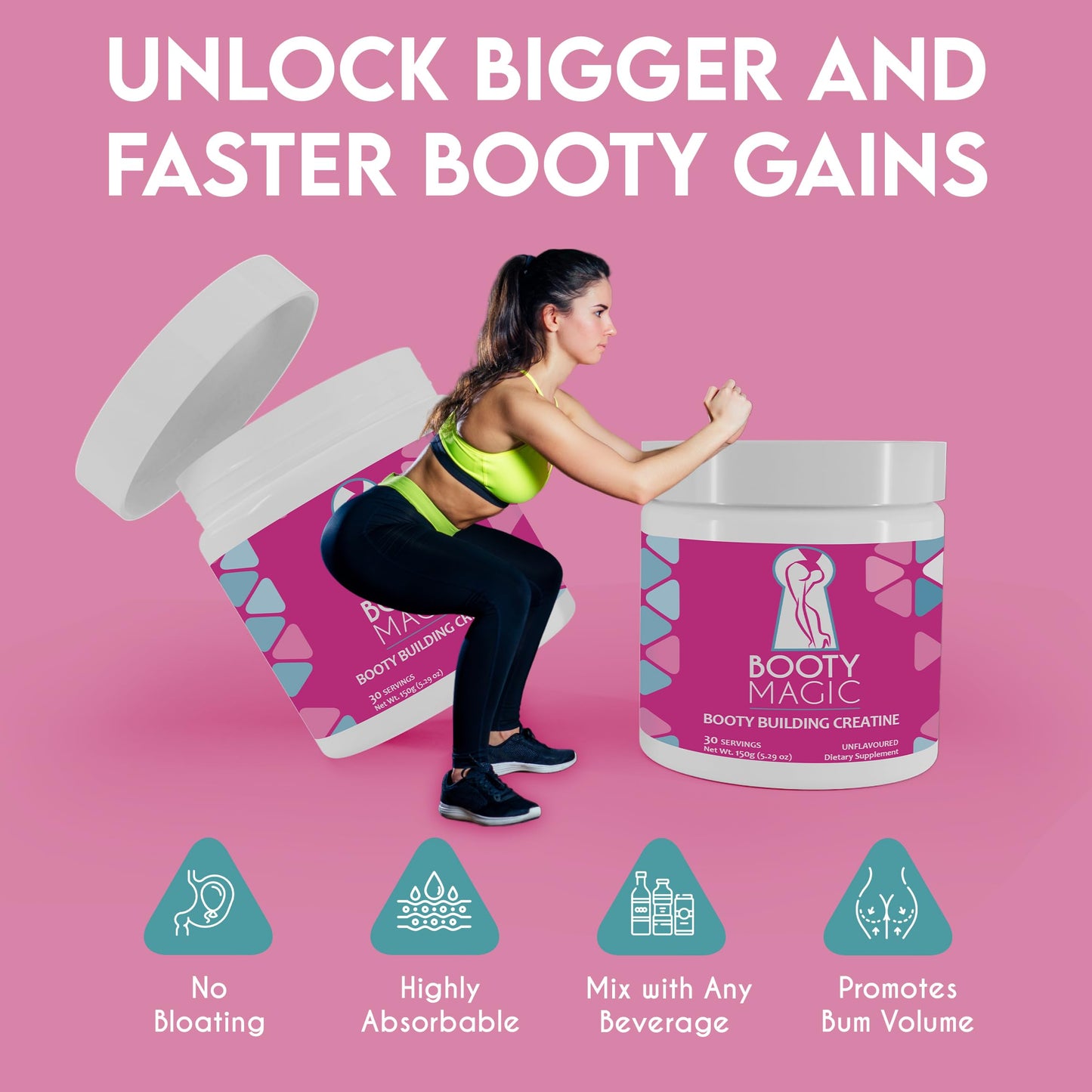 Booty Magic Booty Building Creatine - Unveil Glute Gains and Muscle Growth for Women, Micronized for Enhanced Big Booty Results - 30 Servings