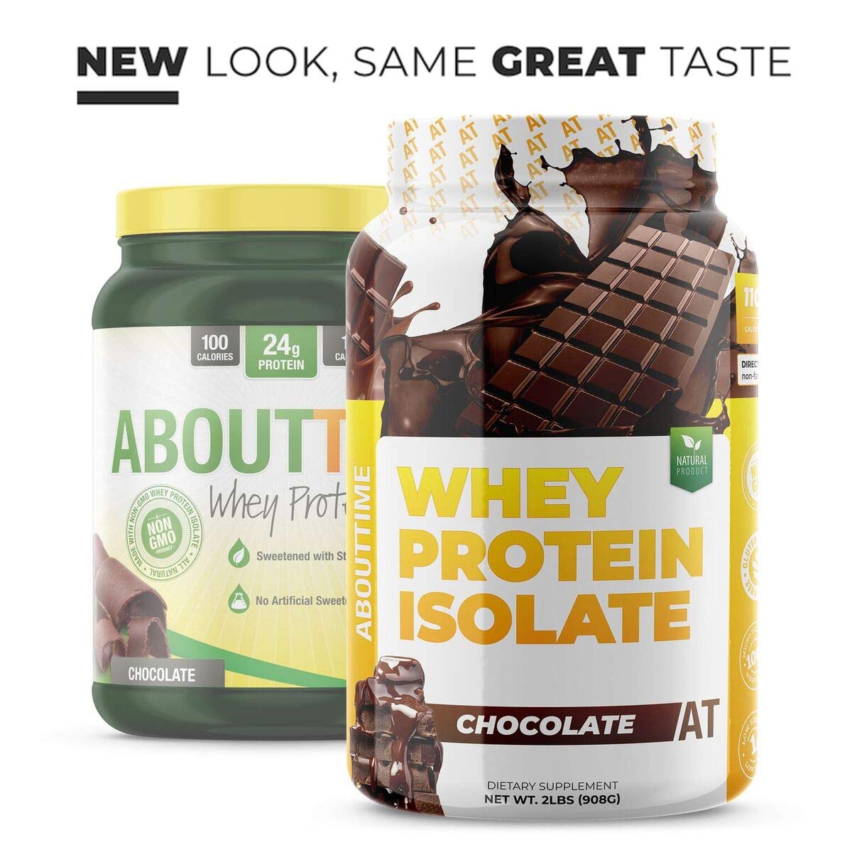 About Time Whey Protein Isolate Chocolate 2lb - 25g Protein, Non-GMO, 0g Fat, 0g Sugars, No Artificial Sweeteners, 32 Servings
