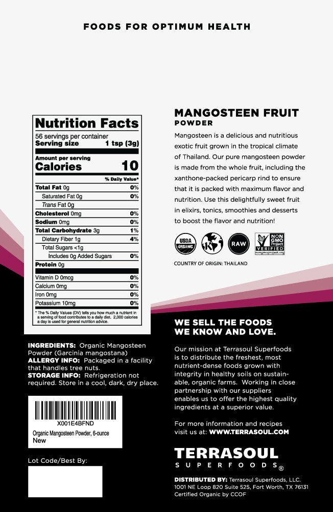 Terrasoul Superfoods Mangosteen Fruit Powder Organic 6 Ounces
