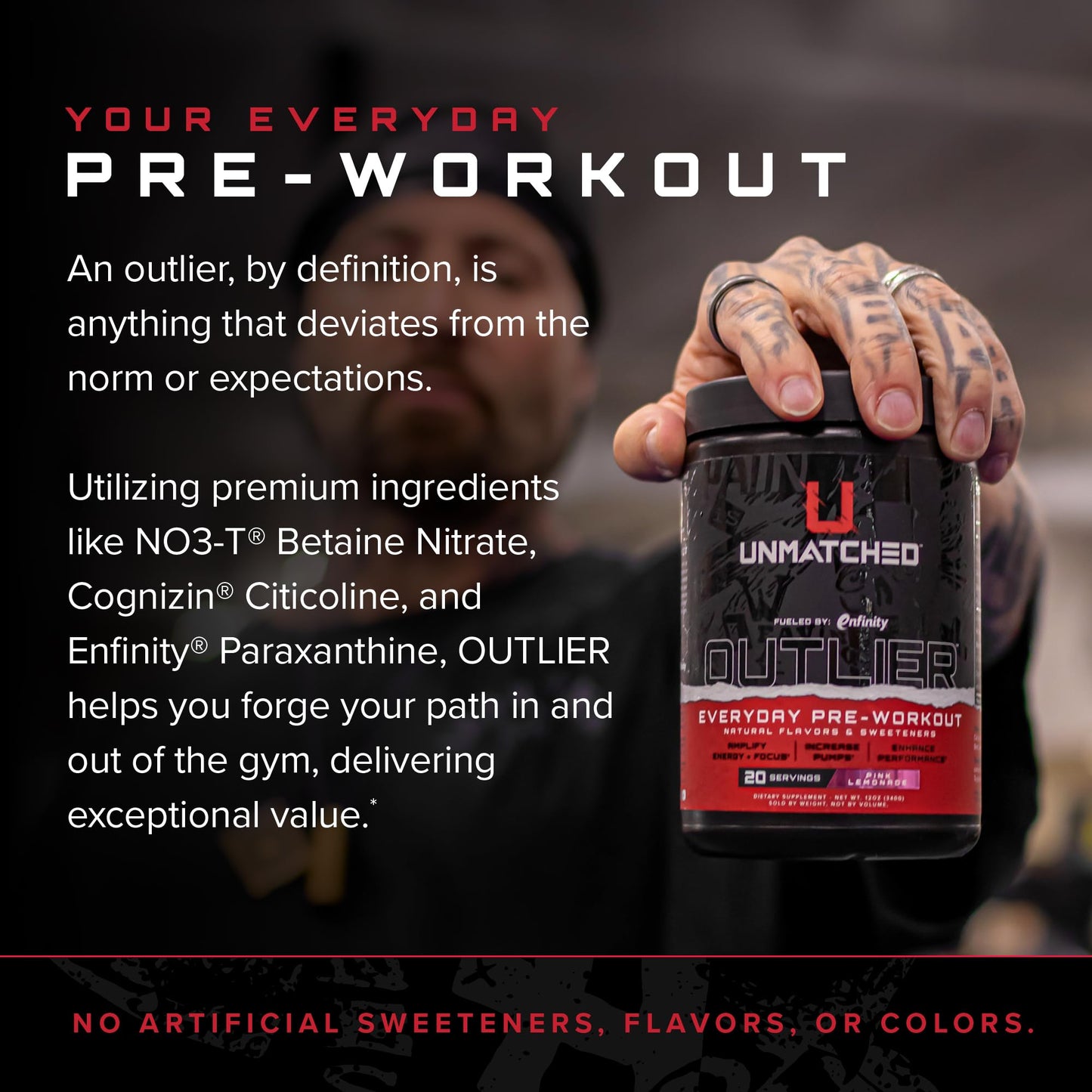 Unmatched Outlier Everyday Pre Workout Powder for Men & Women | Paraxanthine, Beta Alanine, NO3-T Nitrates | Natural Flavors & Sweeteners | 20 Servings (Pink Lemonade)