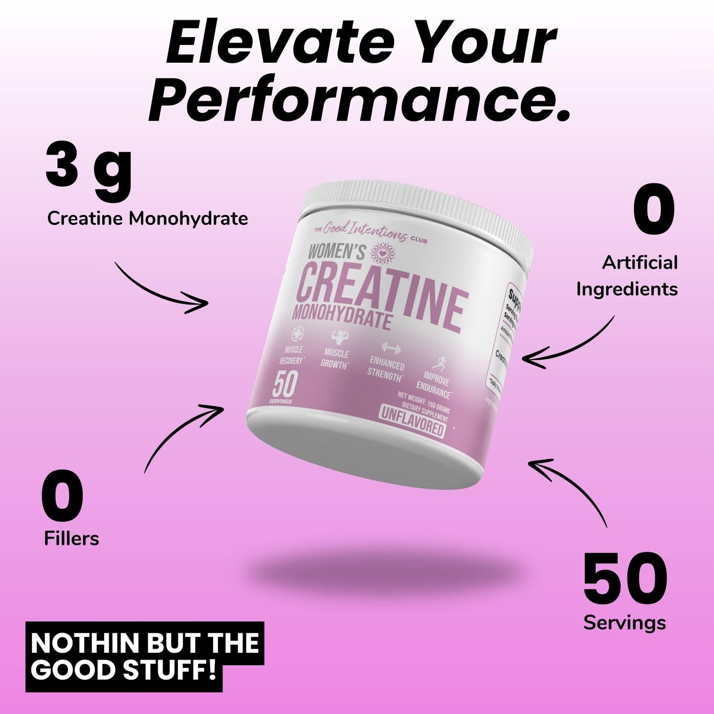 The Good Intentions Club Creatine Monohydrate for Women - Unflavored - 50 Servings - Muscle Builder for Women