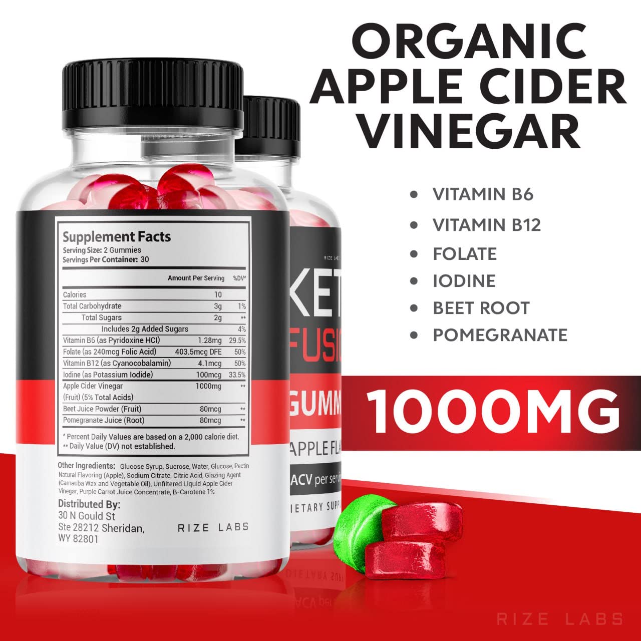 rize labs - Keto Fusion ACV Gummies for Weight Loss, Advanced Formula Supplement, Not Sugar Free, Apple Cider Vinegar Gummies (60 Gummies)