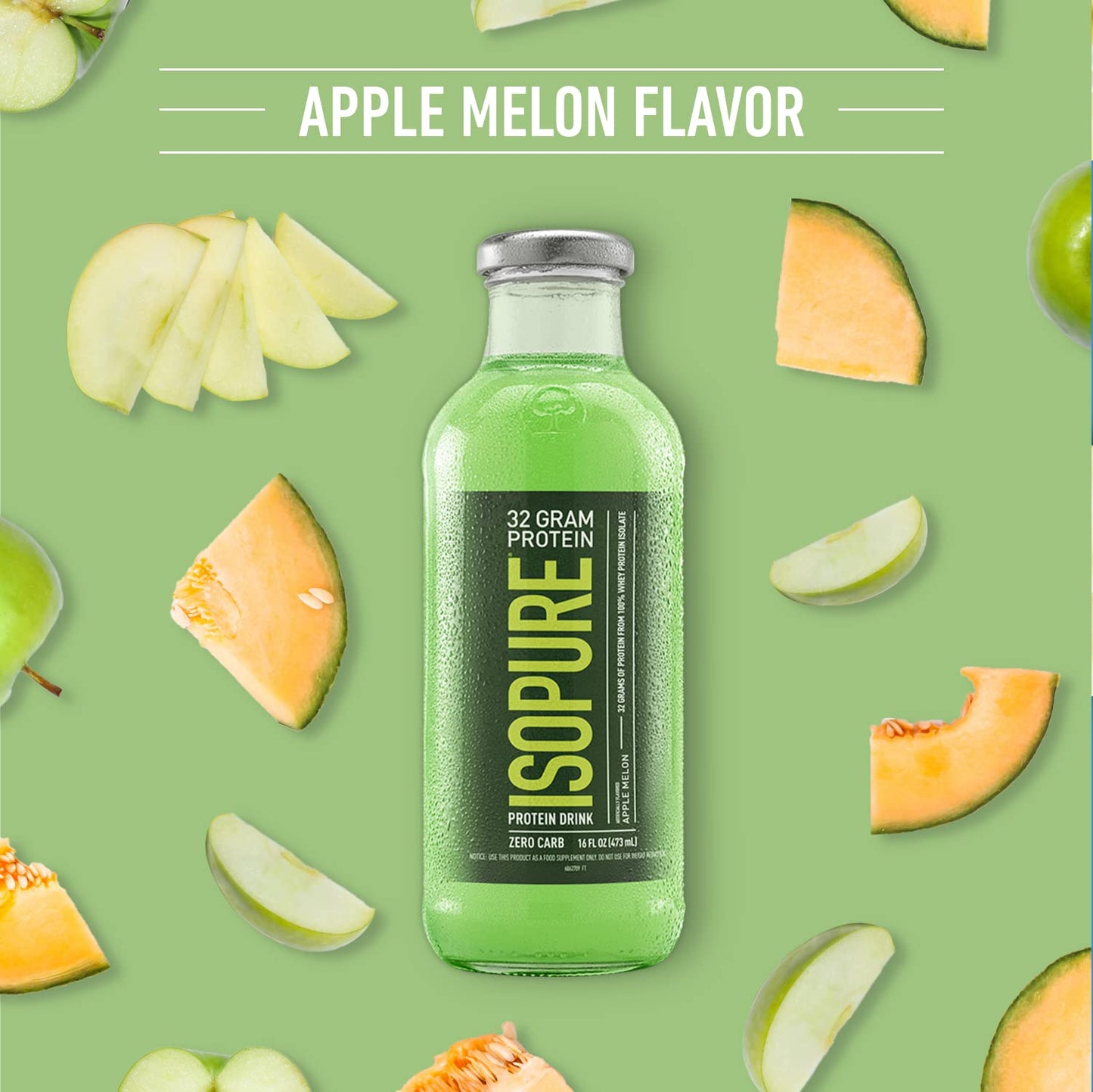 Isopure Zero Carb 32g Clear Protein Ready-to-Drink, Whey Protein Isolate, Apple Melon, 16 Fl Oz (12 Bottles)