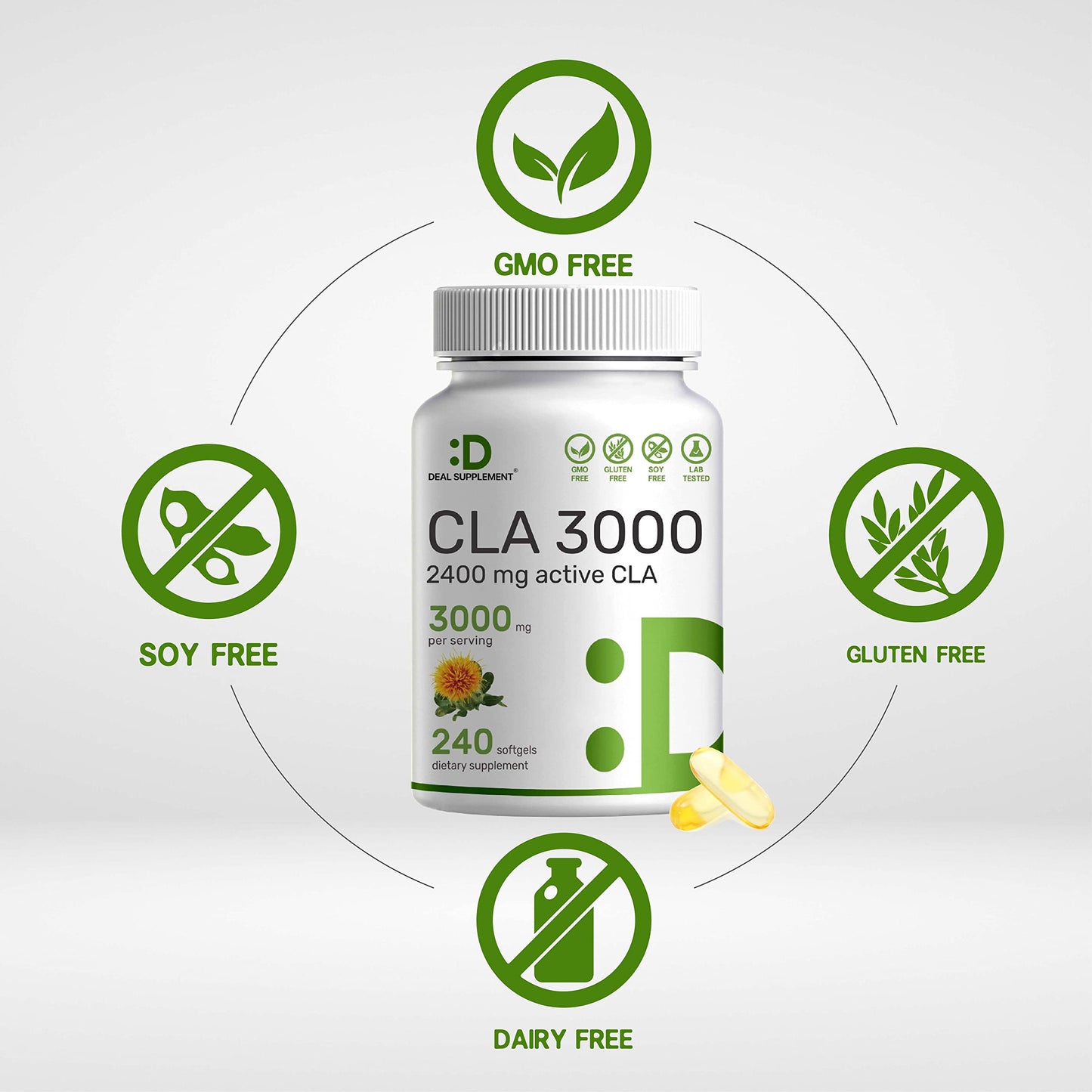 Ultra Strength CLA 3000mg | 240 Softgels, Active Conjugated Linoleic Acid from Safflower Oil