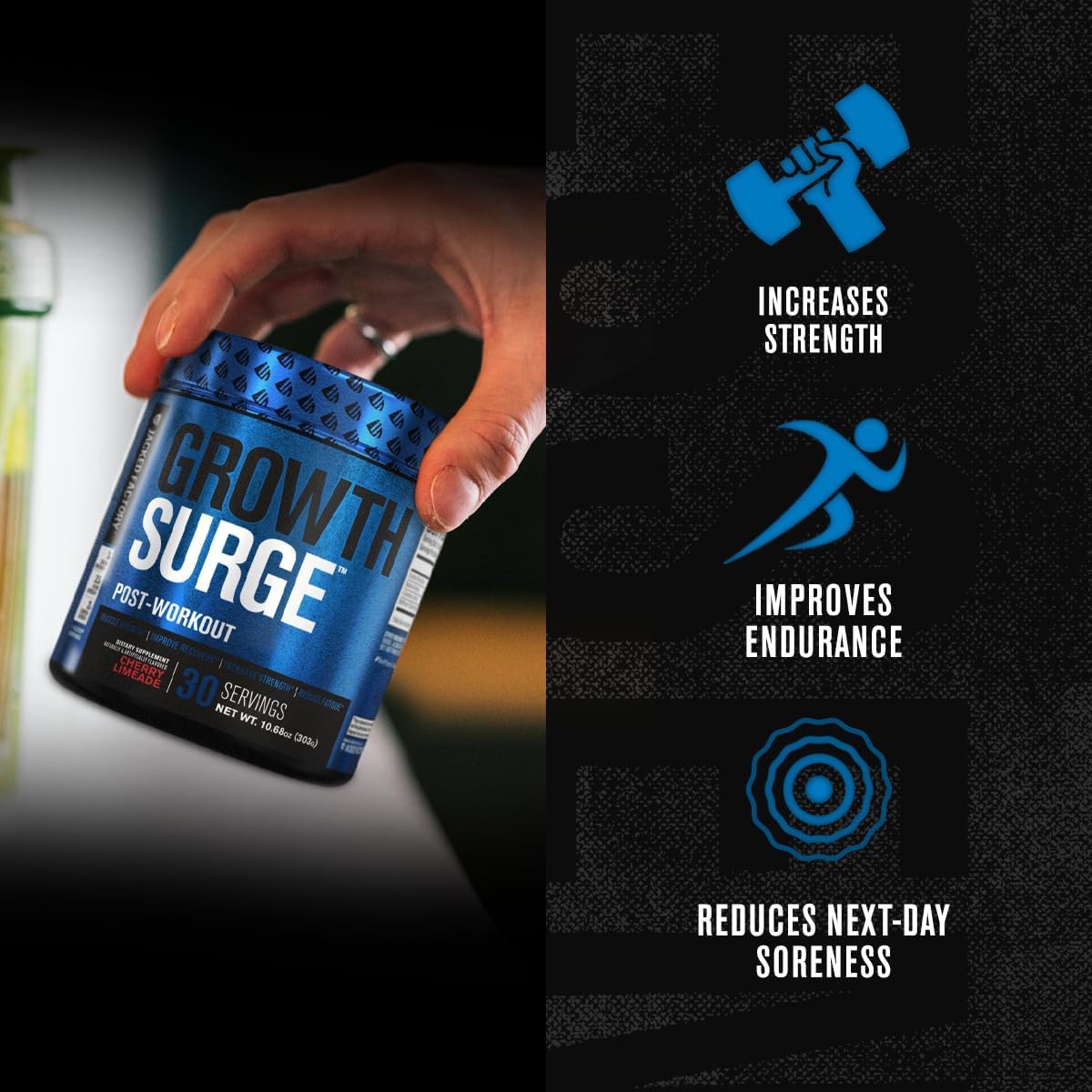 Jacked Factory Nutritional Supplement Growth Surge Creatine Post Workout Powder w/L-Carnitine, Daily Muscle Builder & Recovery with Betaine, L-Carnitine L-Tartrate, Unflavored, 10.68 Ounce