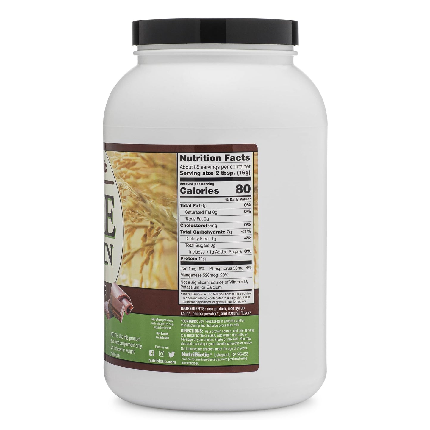 NutriBiotic - Chocolate Rice Protein, 3 Lb (1.36kg) | Low Carb, Vegetarian & Keto-Friendly Raw Protein Powder | Grown & Processed Without Chemicals, GMOs or Gluten | Easy to Digest & Nutrient-Rich