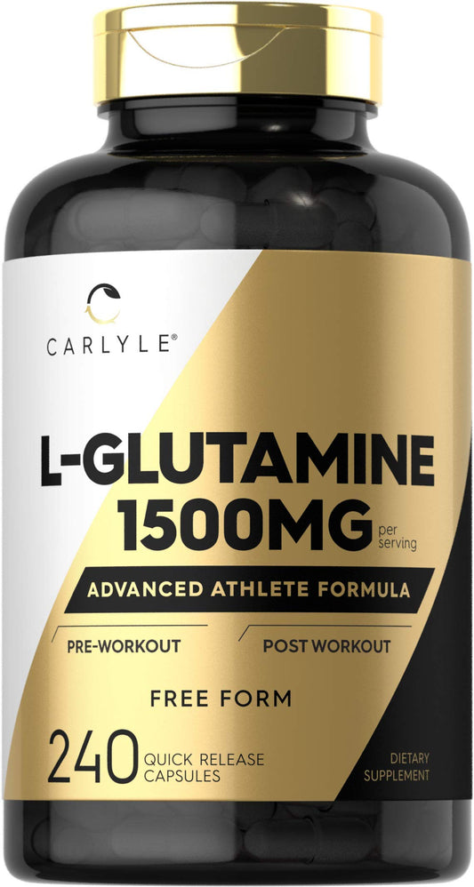 Carlyle L Glutamine Capsules | 1500mg | 240 Powder Pills | Athlete Supplement | Pre and Post Workout Formula | Non-GMO, Gluten Free