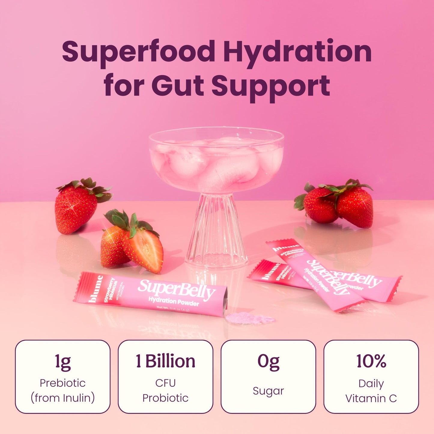 Blume SuperBelly Gut Health and OnTheGo Hydration Packets SugarFree with Prebiotics Probiotics Apple Cider Vinegar Vitamin C and Electrolytes Strawberry Hibiscus 15 Sticks