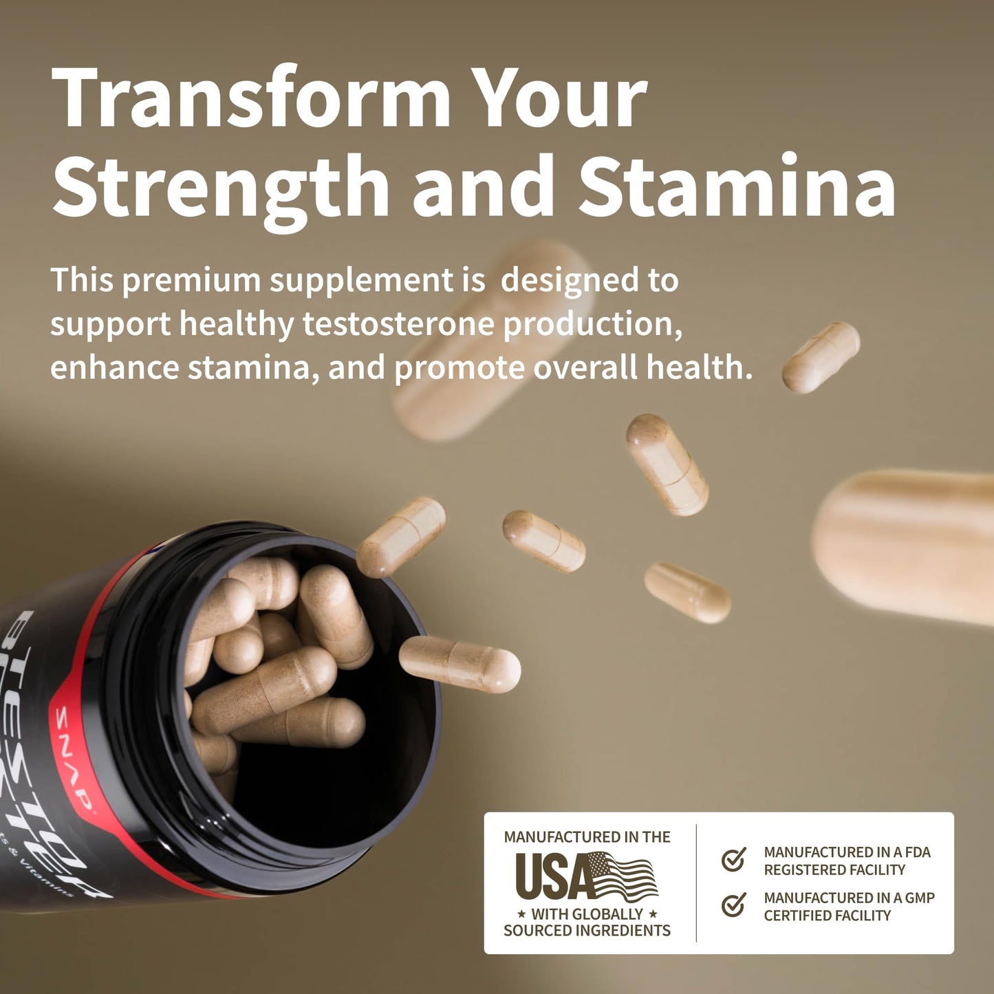 Snap Testosterone Booster for Men - Promotes Muscle Growth, Booster for Men, Enhancing Natural Energy, Stamina and Strength, 90 Capsules