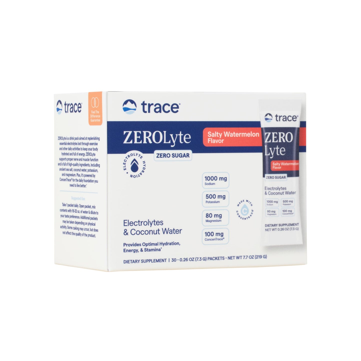 Trace Minerals ZeroLyte - Sodium & Electrolyte Replenishment - Energy & Hydration Support Drink Powder - Nerve & Muscle Function Support - Salty Watermelon, 30 Packets (30 Servings)