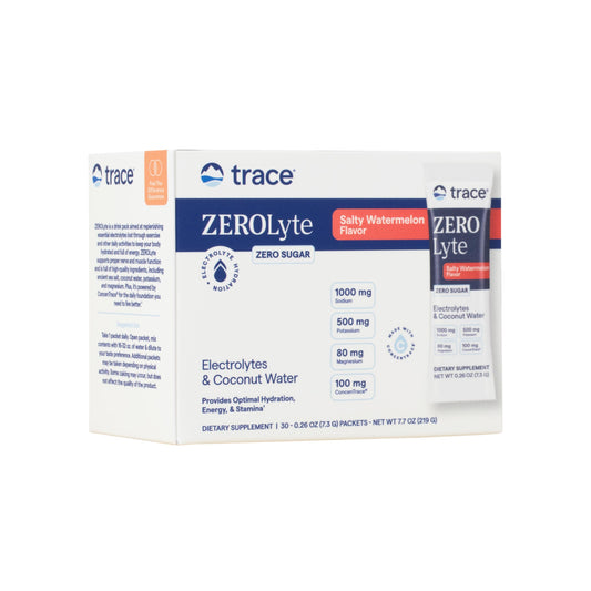 Trace Minerals ZeroLyte - Sodium & Electrolyte Replenishment - Energy & Hydration Support Drink Powder - Nerve & Muscle Function Support - Salty Watermelon, 30 Packets (30 Servings)