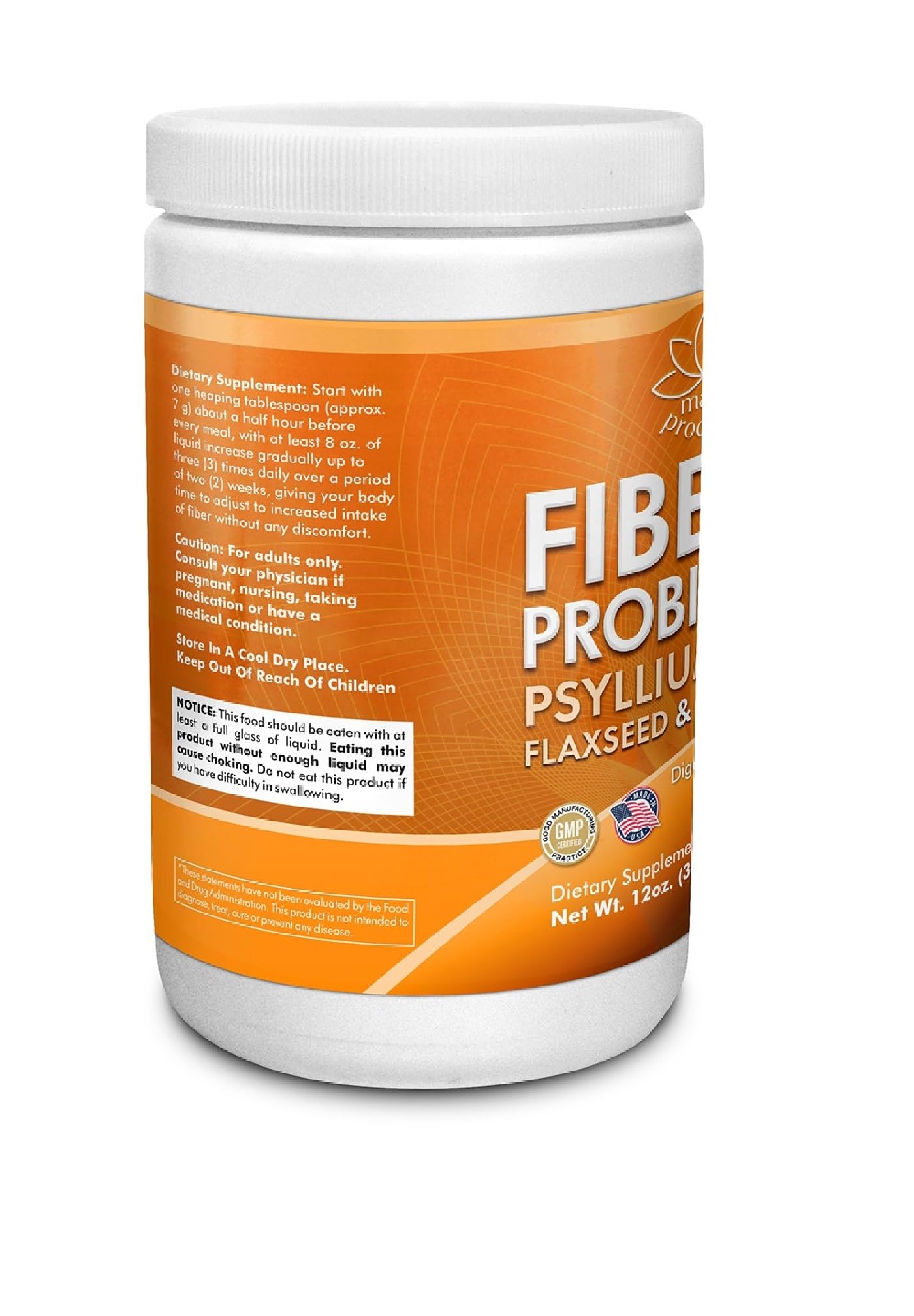 Main Products Fiber + Probiotics 12 Oz (340g) Psyllium Husk Flaxseed, Digestive and Intestinal Flora Support.