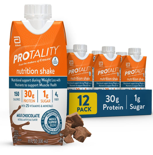PROTALITY Milk Chocolate Nutrition Shake | 30g Protein, 1g Sugar | Nutrition Support for Muscle Health During Weight Loss | 12 Pack