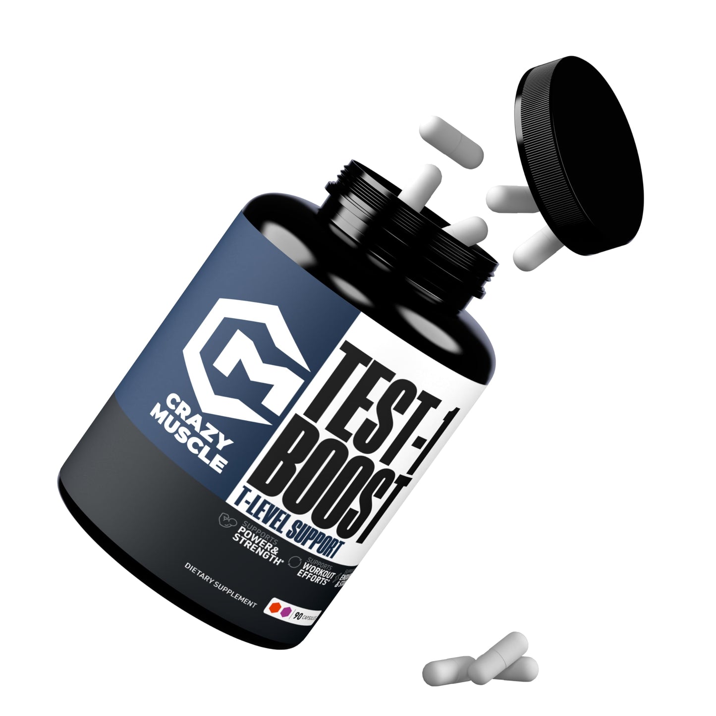 Crazy Muscle Testosterone Booster for Men and Women (over 1,300mg per capsule) to Increase Low Testosterone Levels by Crazy Muscle - Reverse The Effects of Low Test on Muscle and Fat - 90 Pills