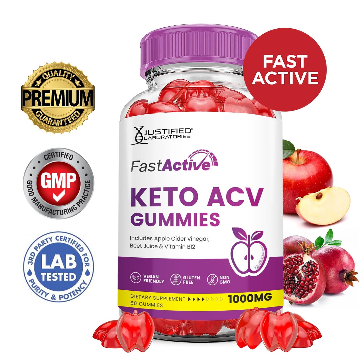 (5 Pack) Fast Active Keto ACV Gummies Advanced Formula 1000MG Fastactive Keto Gummies Apple Cider Vinegar Formulated with Pomegranate Beet Juice Powder B12 Vegan Non GMO 300 Gummys