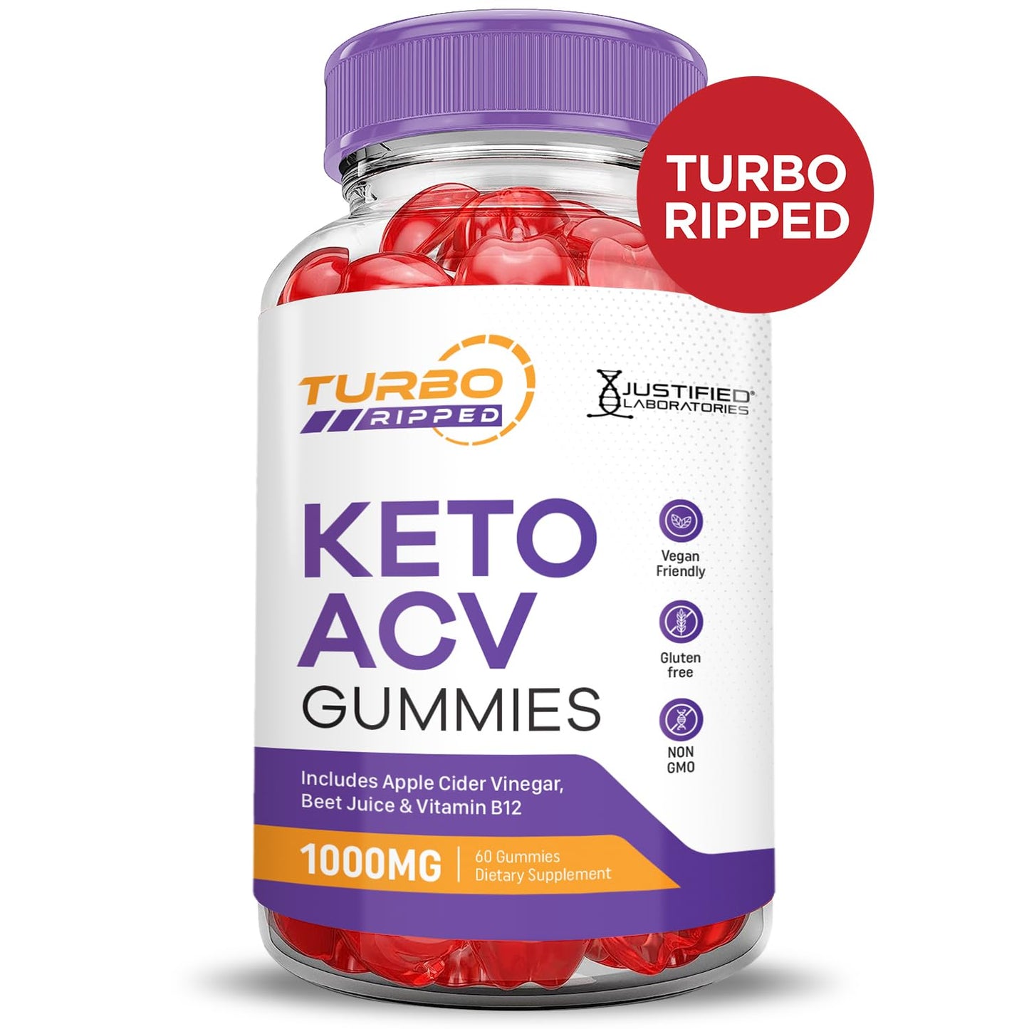 (5 Pack) Turbo Ripped Keto ACV Gummies Advanced Formula 1000MG Turbo Ripped Keto Gummies Apple Cider Vinegar Formulated with Pomegranate Beet Juice Powder B12 Vegan Non GMO 300 Gummys