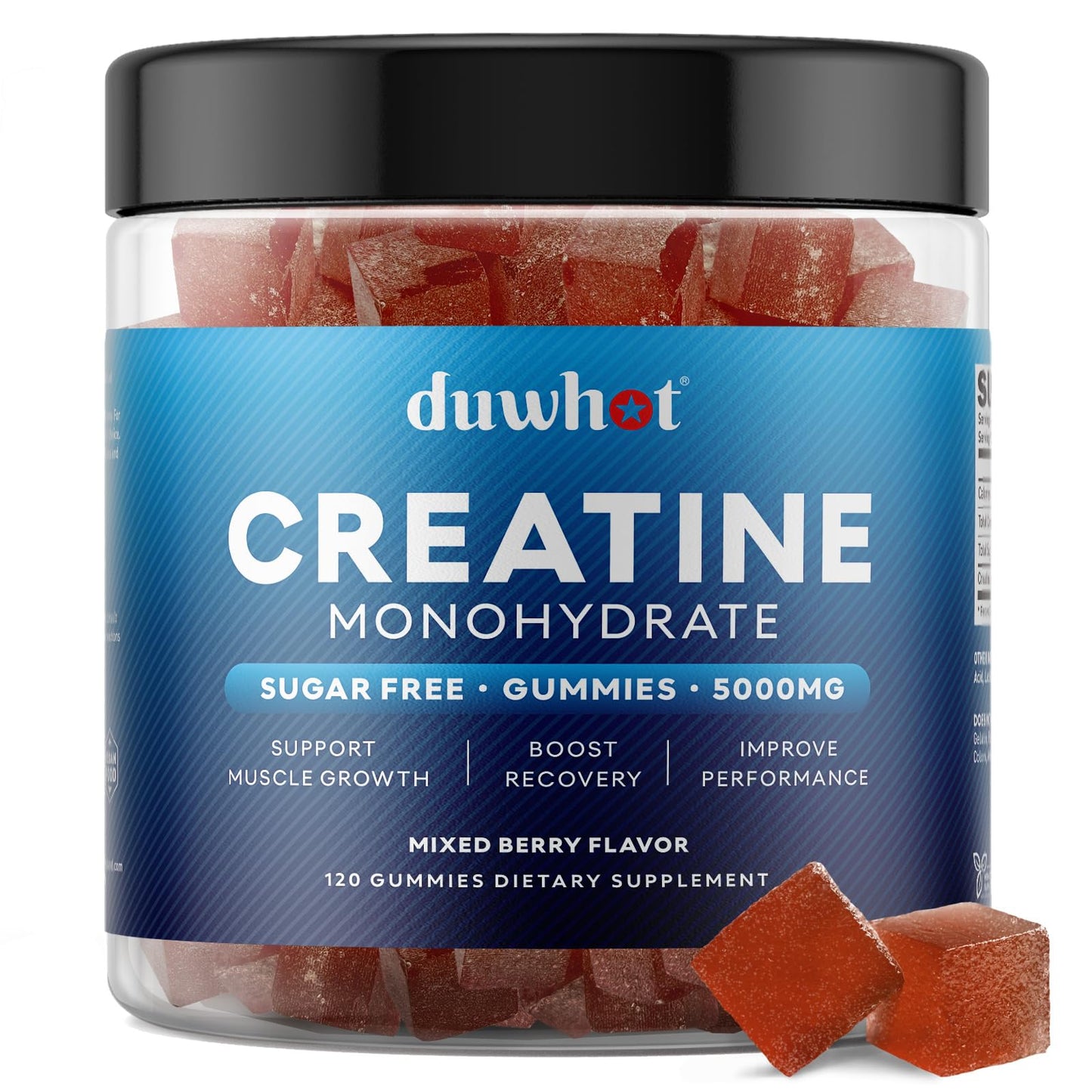 duwhot Creatine Monohydrate Gummies for Men, Creatine Monohydrate 5g Chewables for Muscle Growth & Recovery, Vegan, Sugar Free, Mixberry Flavor, 120 Count