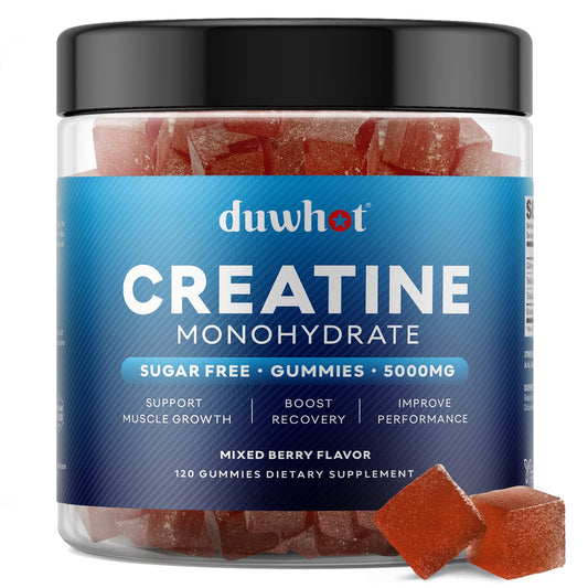 duwhot Creatine Monohydrate Gummies for Men, Creatine Monohydrate 5g Chewables for Muscle Growth & Recovery, Vegan, Sugar Free, Mixberry Flavor, 120 Count