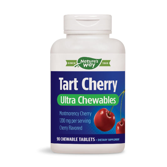 Nature's Way Tart Cherry Ultra Chewables, Supports Antioxidant Pathways* with Anthocyanins, 1,200 mg Potency per 3-tablet Serving, Cherry Flavored, Gluten Free, Vegan, 90 Count (Packaging May Vary)