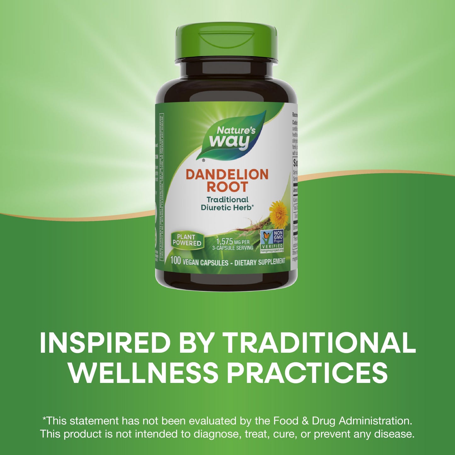 Nature's Way Dandelion Root, Traditional Diuretic Herb*, Traditionally used to Soothe Digestive Upset*, Vegan, 100 Capsules (Packaging May Vary)