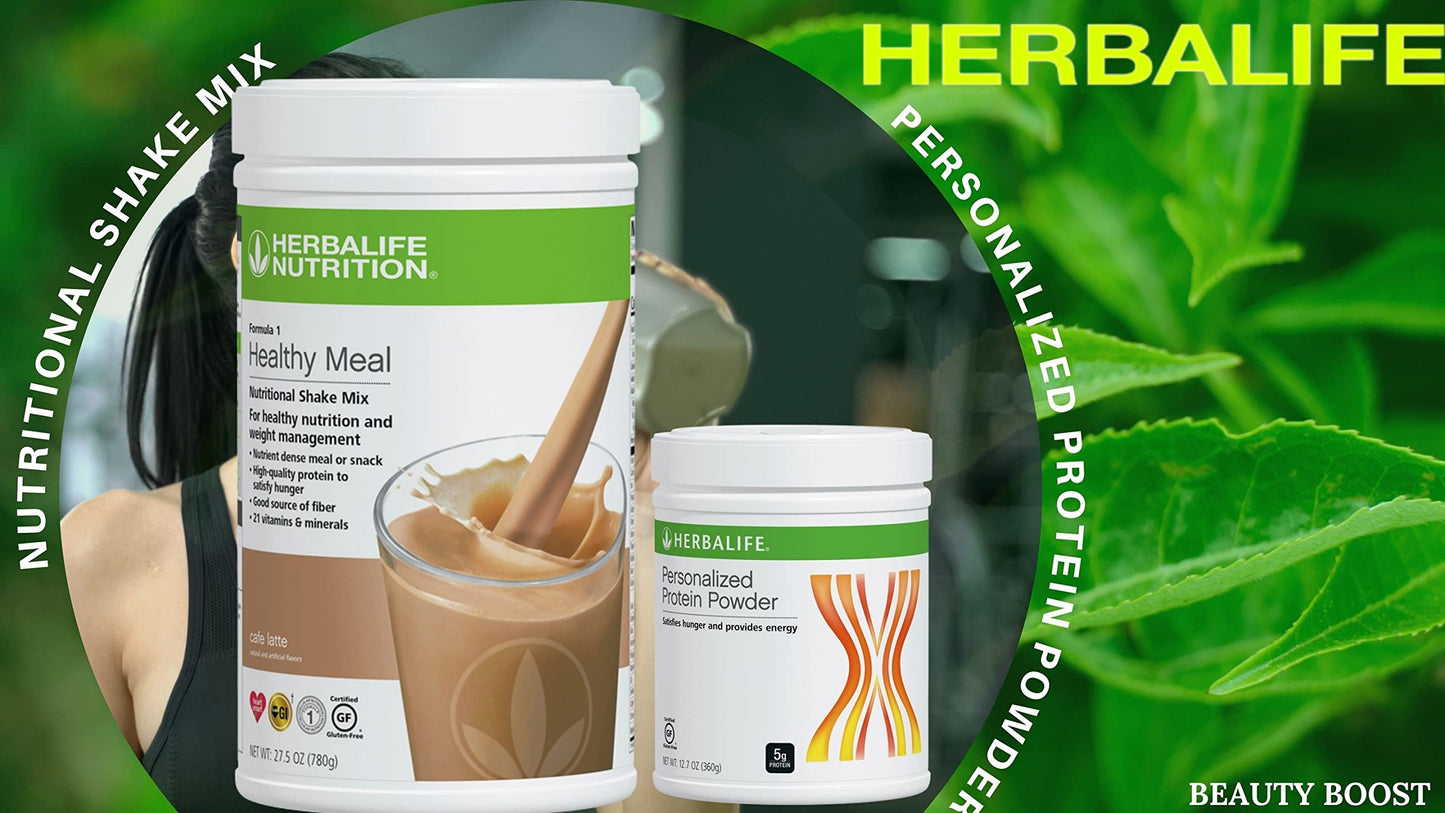 HERBALIFE (Duo) Formula 1 Healthy Meal Nutritional Shake Mix (Cafe Latte) with Personalized Protein Powder