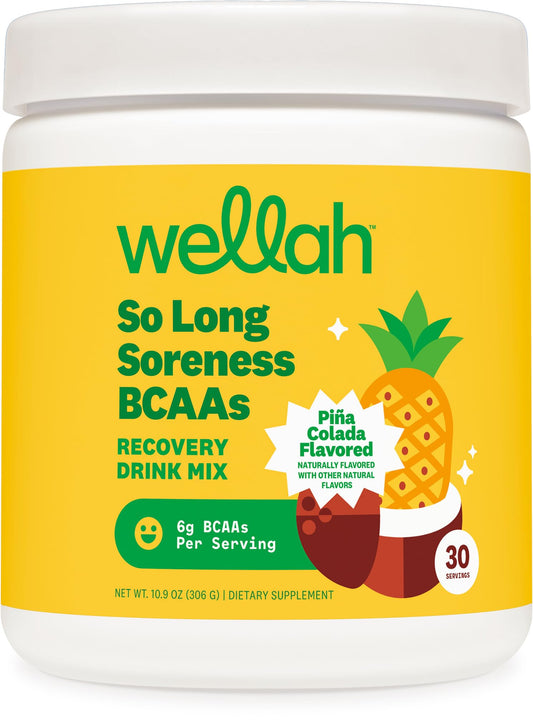 Wellah So Long Soreness BCAA Powder (Pina Colada Flavored) 30 Servings - with Hydration Complex