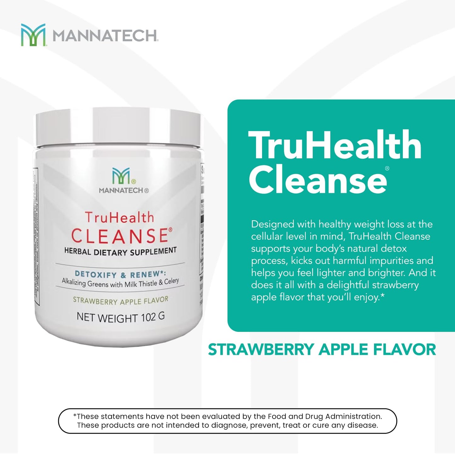 Prebiotic Fiber & Digestive Enzymes Powder Drink Mix - with Alkalizing Greens & Vitamin B6 - Supports Digestion, Cellular Health - Strawberry Apple Flavor - Mannatech TruHealth Cleanse 102g