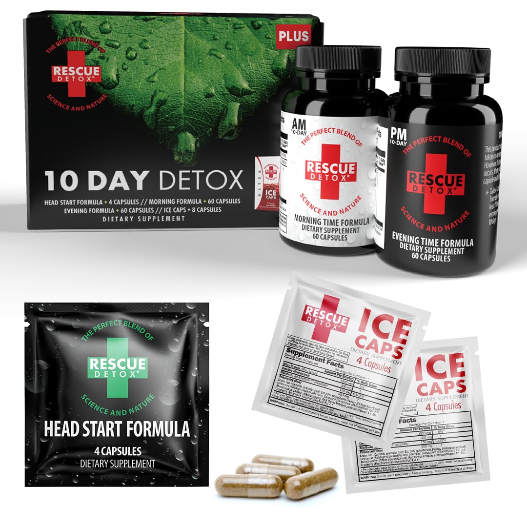 Rescue Detox 10 Day Permanent Detox Kit - 132ct Capsules | Comprehensive Full Body Cleanse with Bonus Instant ICE Caps