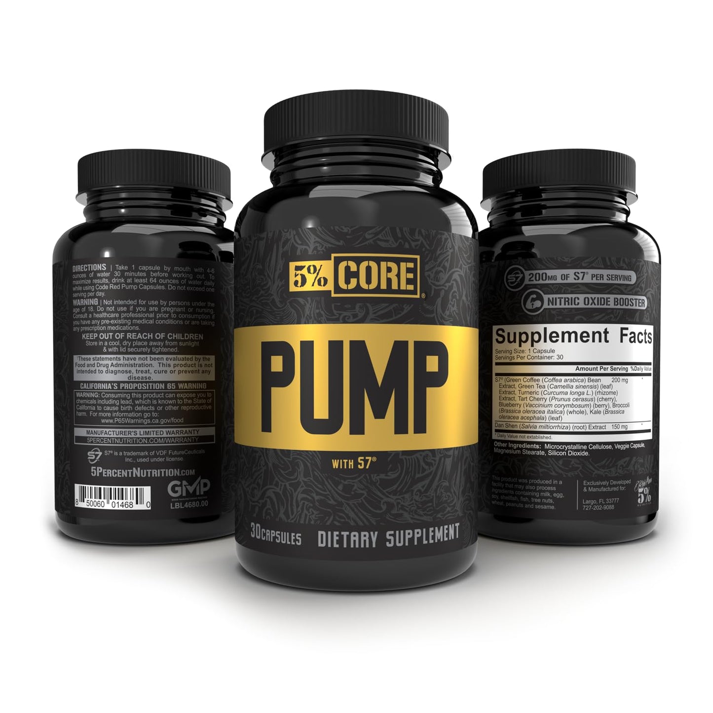 5% Nutrition Core Pump Caps | NO2 Nitric Oxide Booster Supplement Pills | All Natural Ultra Low Stim Preworkout Supplement (5mg Caffeine) (30 Capsules)