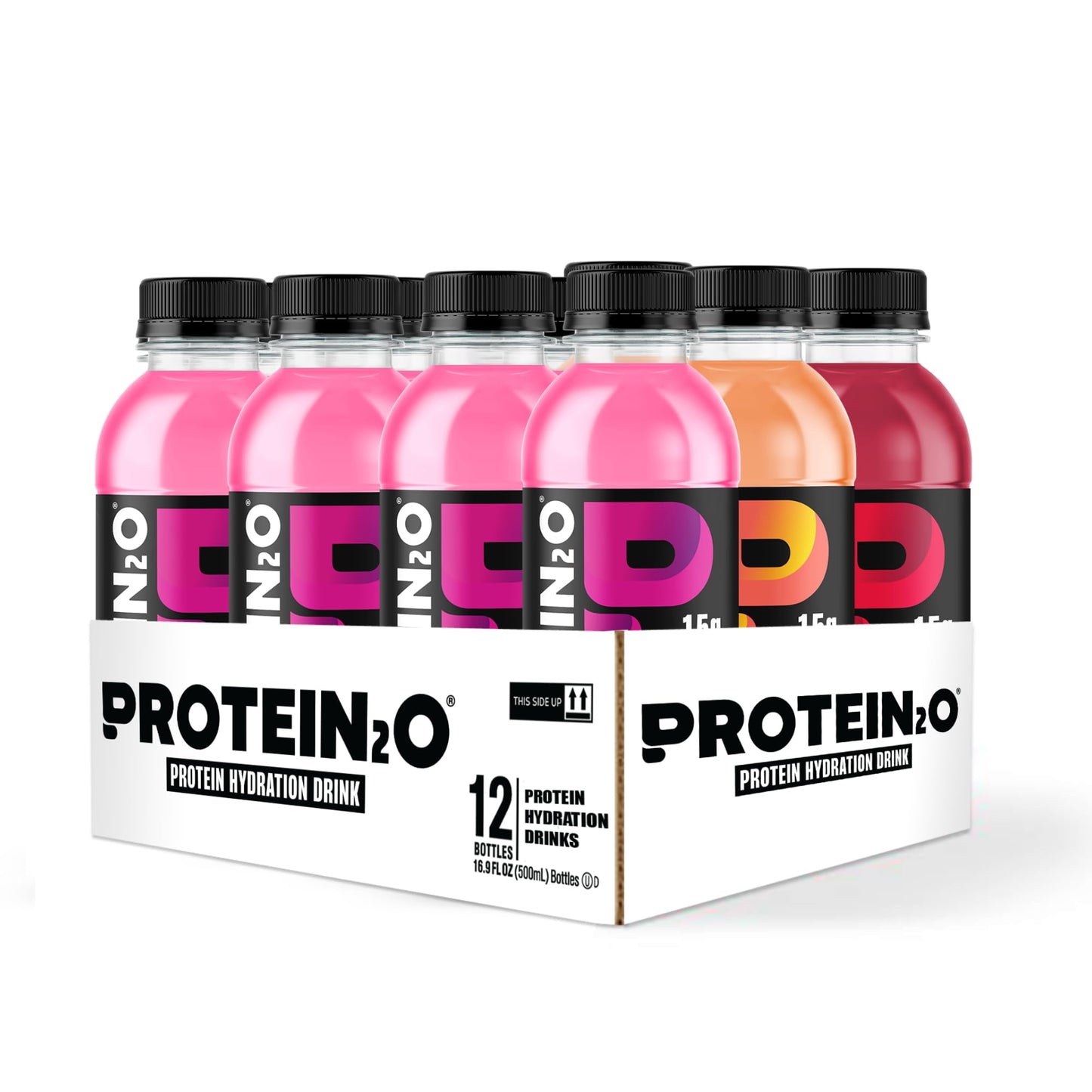 Protein2o 15g Whey Protein Isolate Hydration Drink, 350mg of Electrolytes, Vitamins B5 & B6, Low Sugar, Flavor Fusion Variety Pack, 16.9 oz Bottle (Pack of 12)