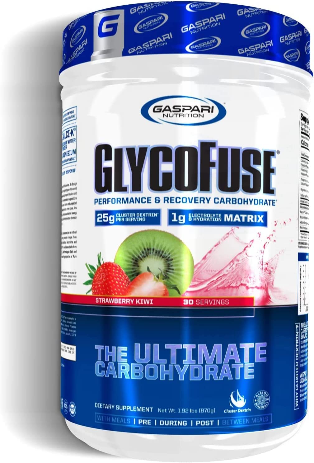 Gaspari Nutrition Glycofuse: Performance and Recovery Carbohydrate, 25g Cluster Dextrin and 1g Electrolyte and Hydration Matrix (Strawberry Kiwi, 30 Servings)