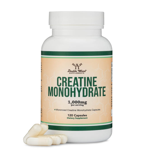 Creatine Pills 1,000mg Per Serving (120 Creatine Capsules) Micronized Creatine Monohydrate Powder with No Fillers, Vegan Safe, Non-GMO, Gluten Free (Non Stim Preworkout) by Double Wood