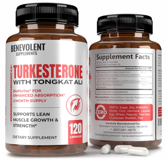 Turkesterone 8,000mg [Highest Purity] + BioPerine® for High Absorption Supplement with Tongkat Ali - Increase Stamina, Lean Muscle Growth & Recovery, Boosts Drive 3rd Party Tested 2 Months Supply