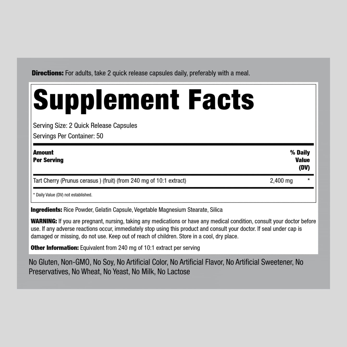 Piping Rock Tart Cherry Capsules | 2400 mg | 100 Count | Concentrated Extract | Non-GMO, Gluten Free Supplement