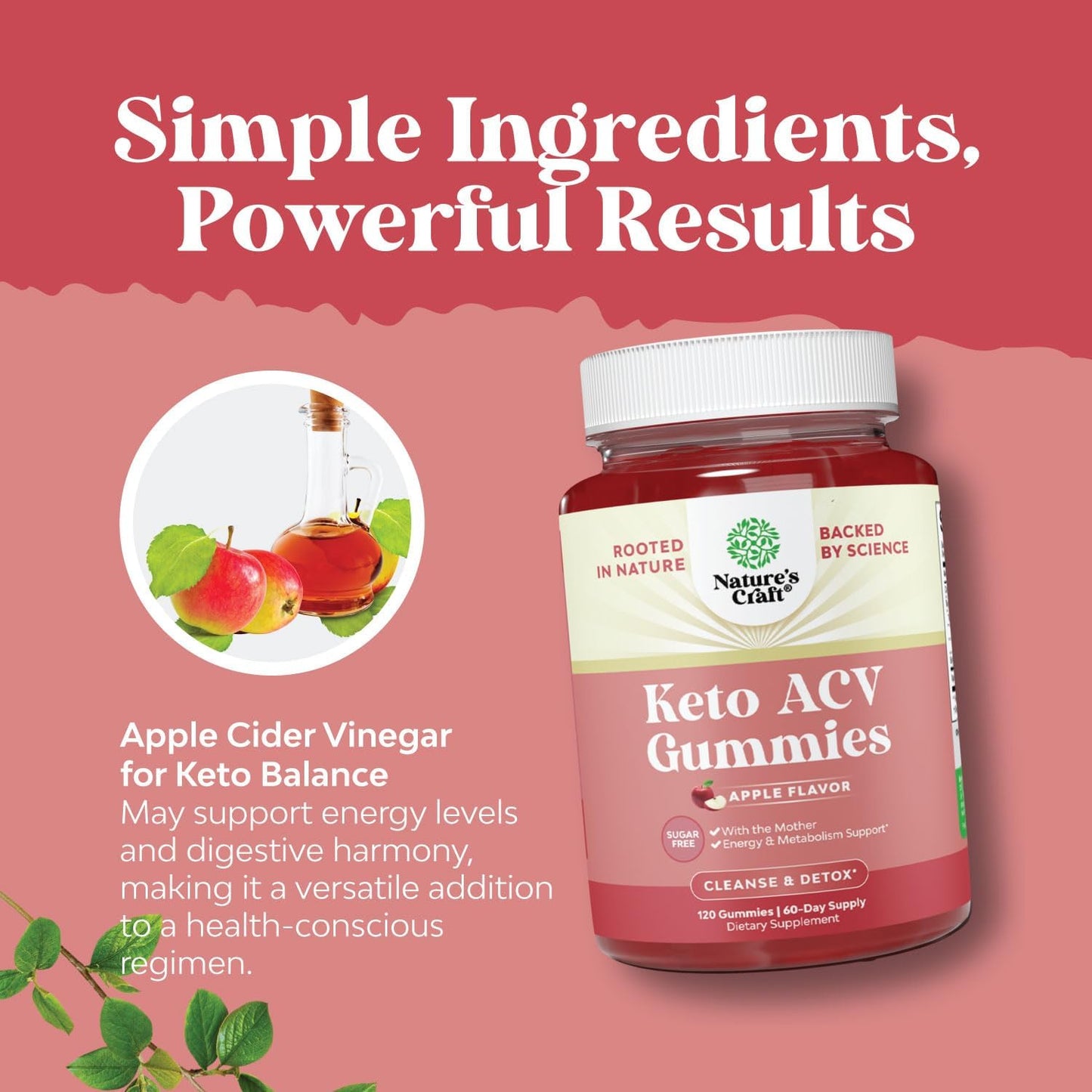Extra Strength Keto ACV Gummies - Vegan Keto Apple Cider Vinegar Gummies Sugar Free and Delicious for Slimming Cleanse and Detox Goals - Non GMO Apple Cider Vinegar with The Mother (2 Months)