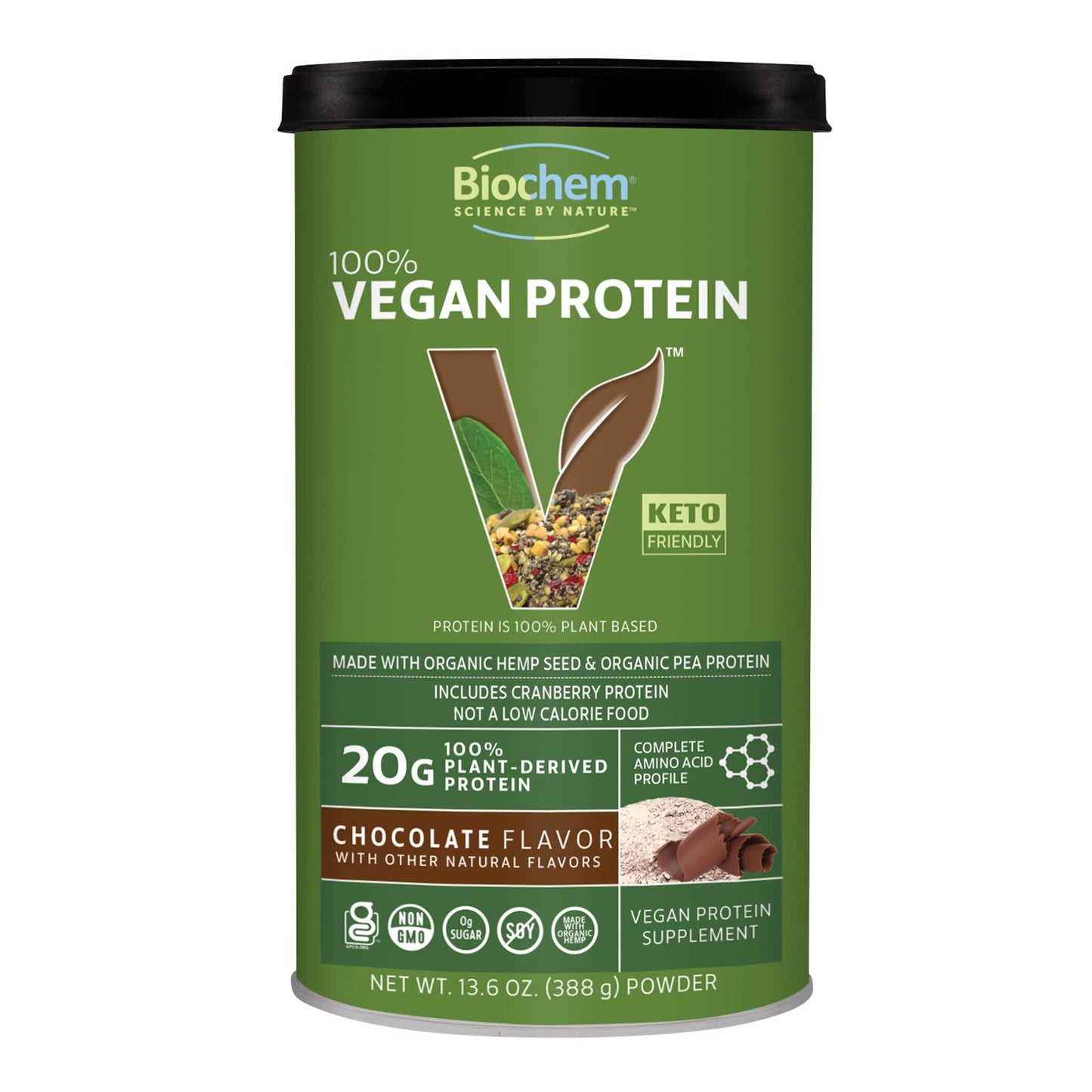 Biochem, Vegan Protein Powder, 20g of Plant-Based Protein to Support Muscles, Chocolate, 13.6 oz