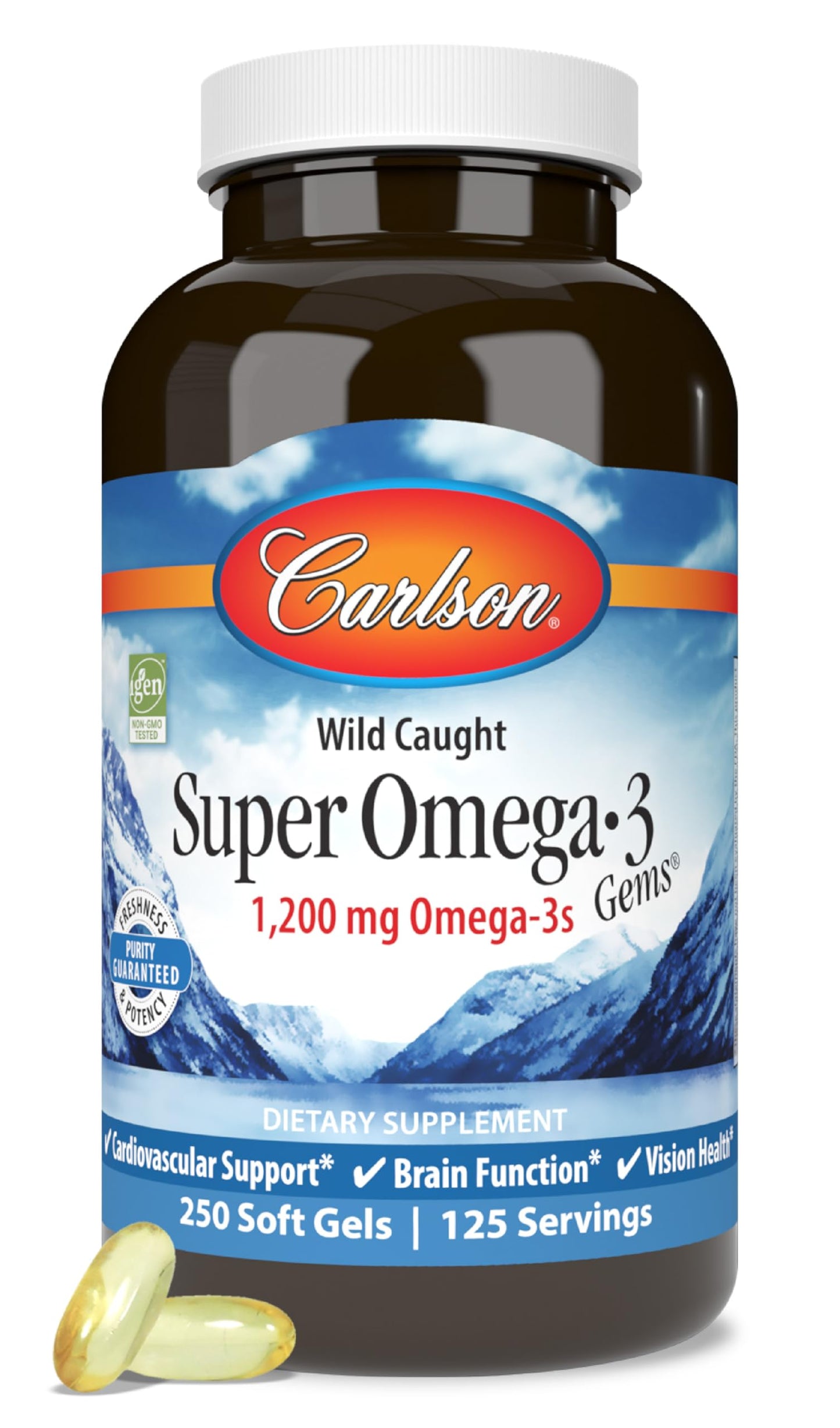 Carlson - Super Omega-3 Gems, 1200 mg Omega-3s, Wild Caught, Sustainably Sourced, 250 soft gels