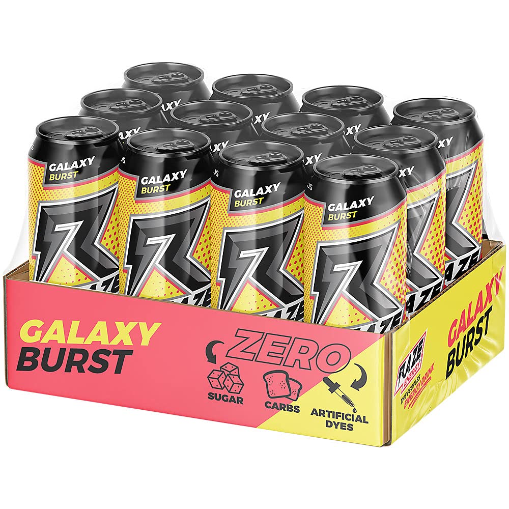 RAZE Zero Sugar Energy Drink 300mg Caffeine Zero Calories Sugar Free Energy Drink Performance and Hydration Galaxy Burst 12 Pack