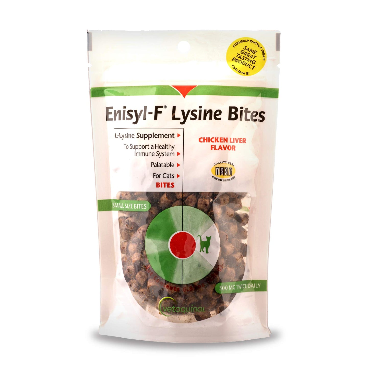 Vetoquinol Enisyl-F Lysine Bites: L-Lysine Chews for Cats & Kittens - Chicken Liver-Flavor, 6.4oz (180g) Recloseable Bag