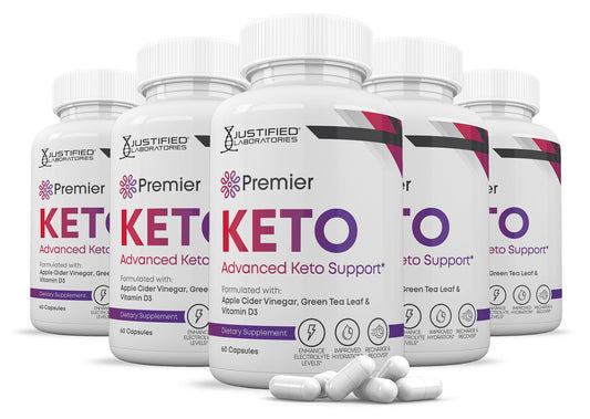(5 Pack) Premier Keto ACV Pills 1275MG Keto Support Blend Alternative to Gummies Formulated with Apple Cider Vinegar Extra Virgin Olive Oil Powder Green Tea Leaf 300 Capsules