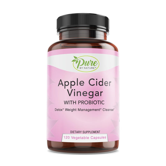 Pure By Nature Apple Cider Vinegar + Probiotic for Women & Men, Raw Apple Cider Vinegar Pills for Weight Management Support & Cleanse Support (120 Capsules)