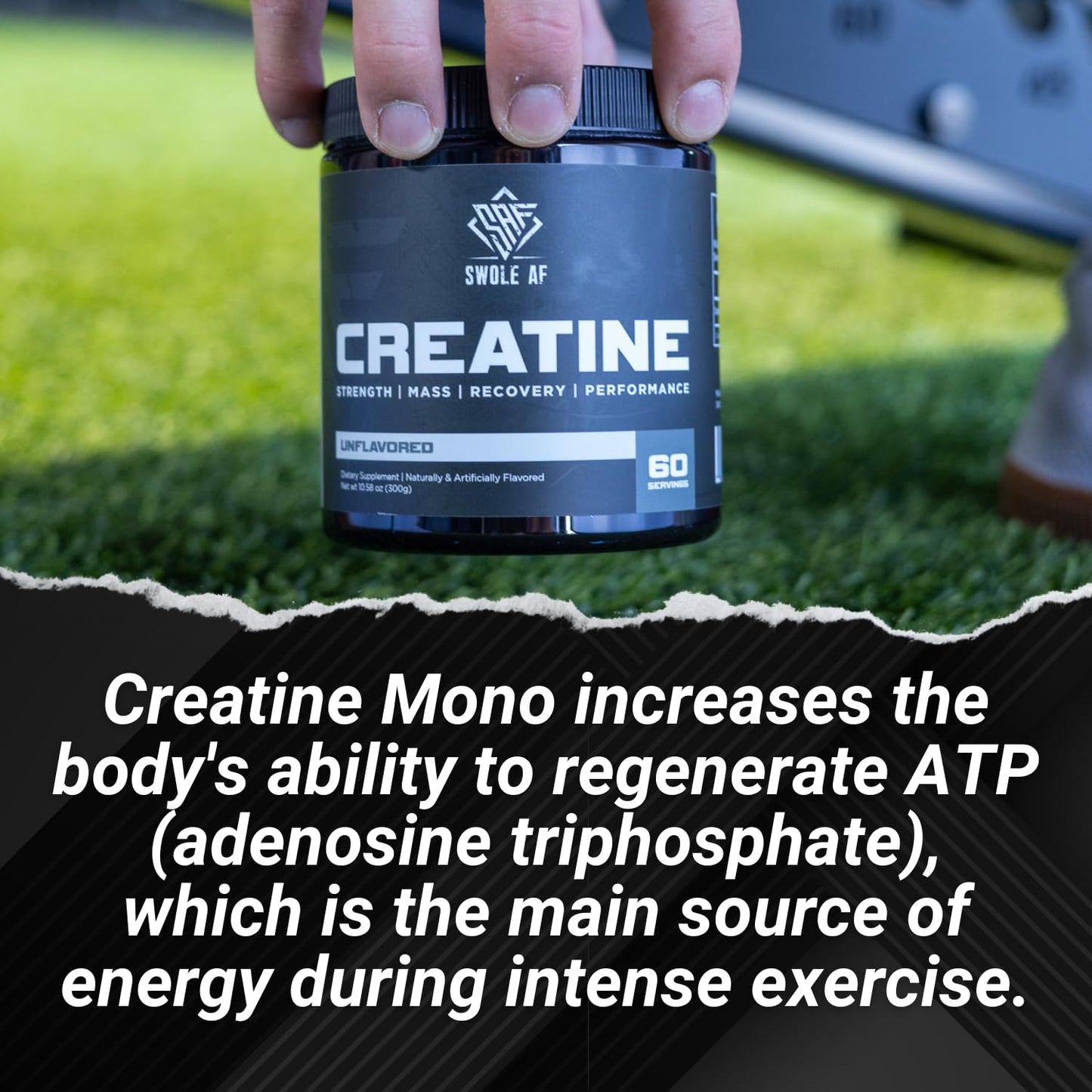 Swole AF | CREATINE Mono | Pre & Post Workout for Muscle Gain Endurance & Recovery | Dietary Supplement to Improve Strength Power Performance & Muscle Growth