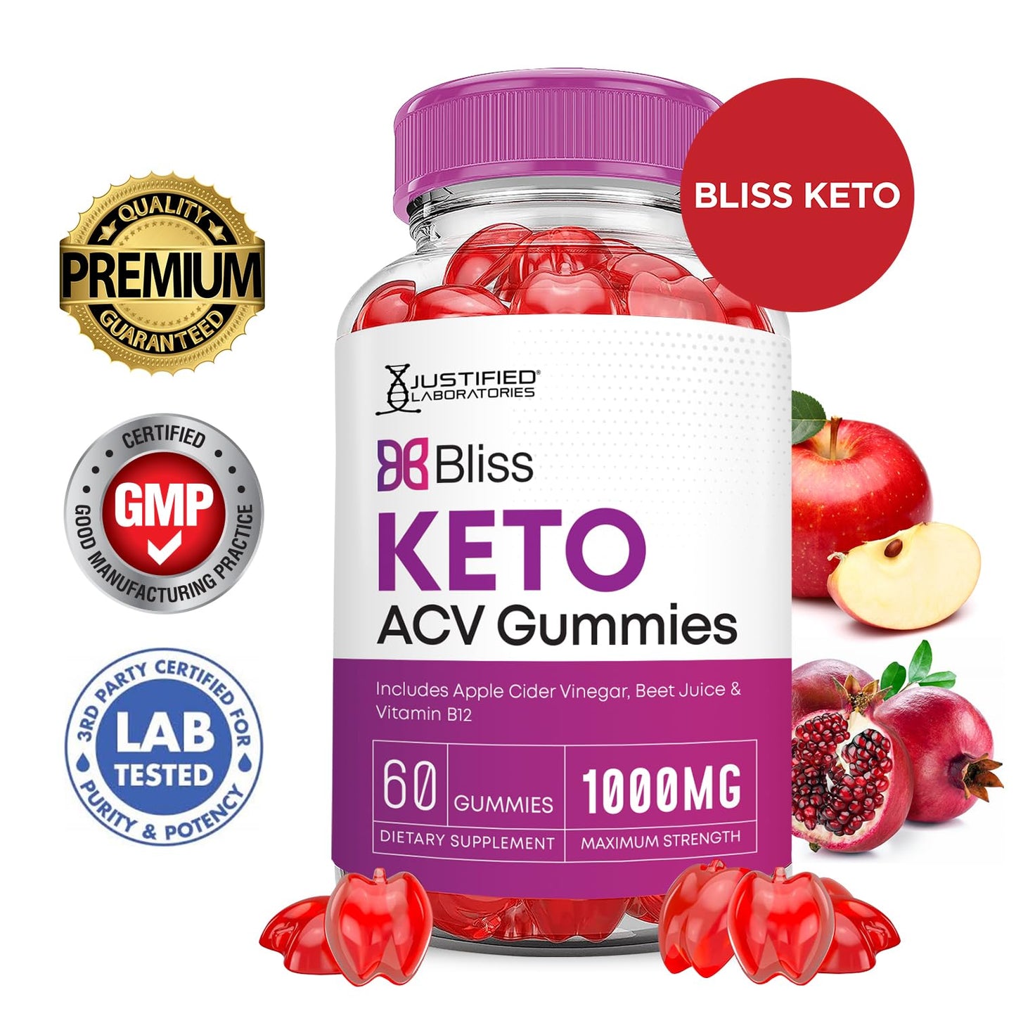 Bliss Keto ACV Gummies Advanced Formula 1000MG Bliss Keto Gummies Apple Cider Vinegar Boost Formulated with Pomegranate Beet Juice Powder B12 Vegan Non GMO 60 Gummys