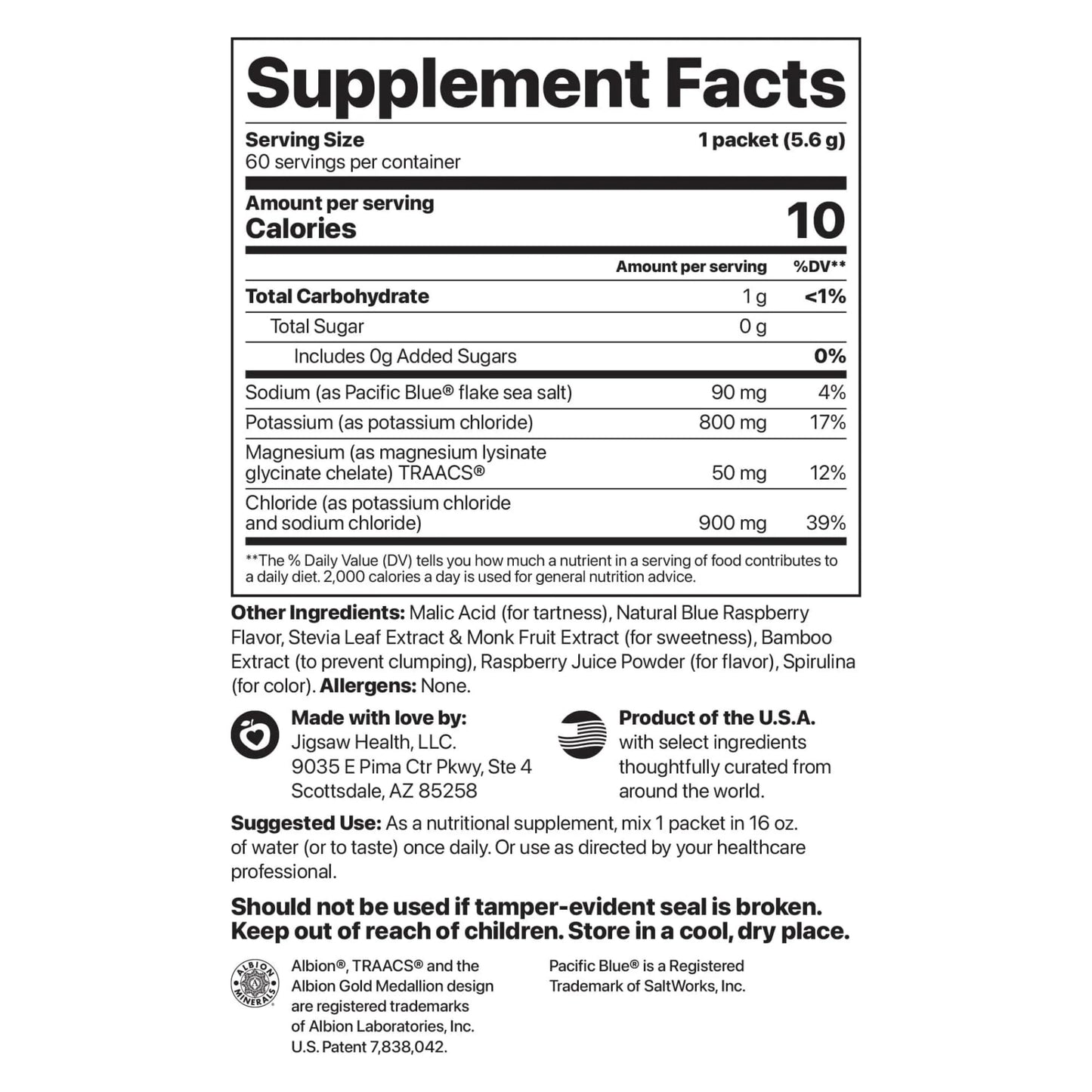 Jigsaw Health Potassium Cocktail | Formerly Pickleball Cocktail | Blue Raspberry Flavor | 60 Servings (Packets)